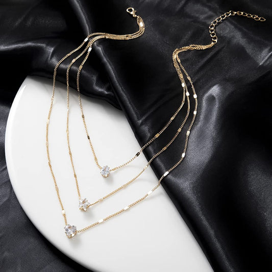 Endearing Three Layer Three Pendant Golden Metal Necklace