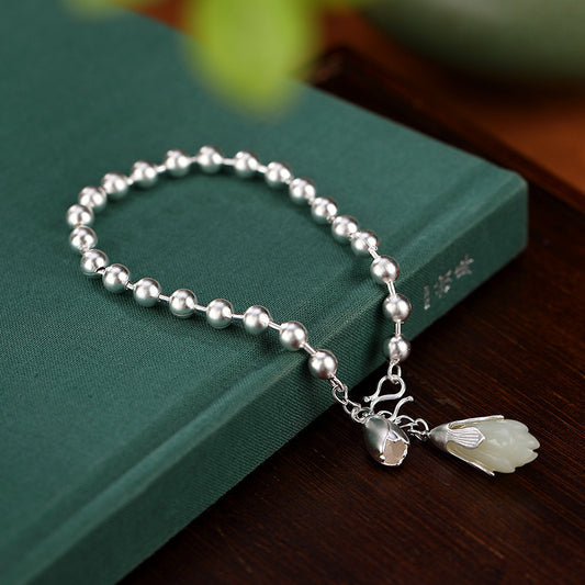Natural Hetian Jade Frosted Ball Bracelet Simple Retro
