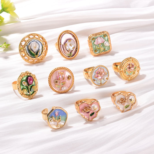 Baroque Pearl Ring Flower Oil Painting Series