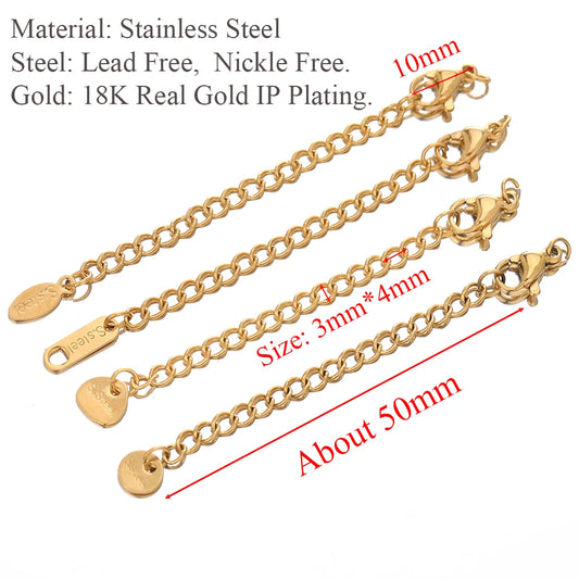 10pcs Stainless Steel Extension Extended Tail Chains Lobster Clasps