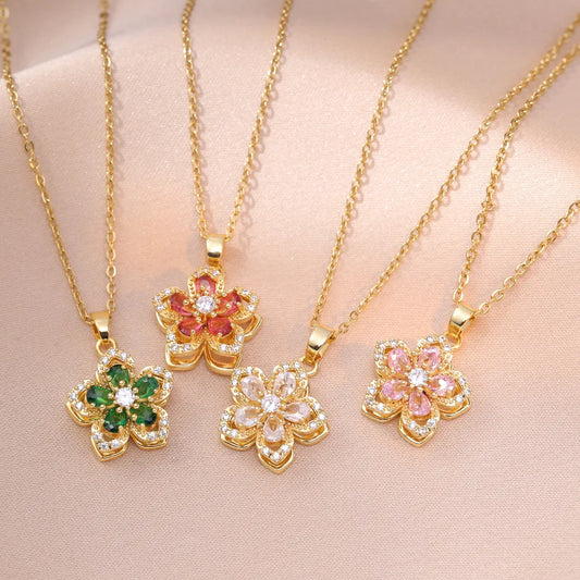 BloomSpin™ Zircon Flower Necklace 🌸💎 Elegance in Motion