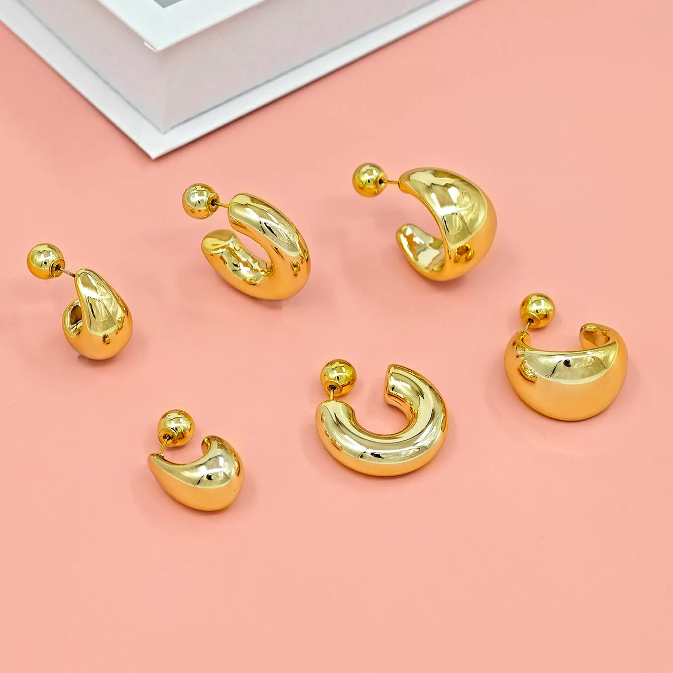 Adiffu 16K Gold Stainless Steel Front And Rear C-shaped Earrings