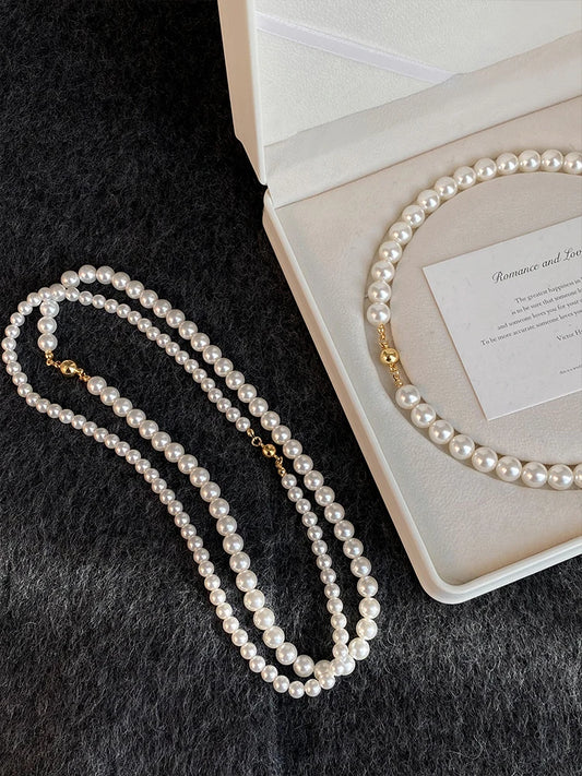 Girl’s Imitation White Pearl Magnetic Round Buckle Beadeds Chain