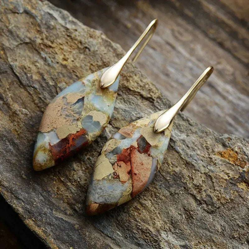 Trendy Minimalism Natural Emperor Jaspers Dangling Women Drop Earrings Ethnic Elegant Holiday Jewelry Gifts