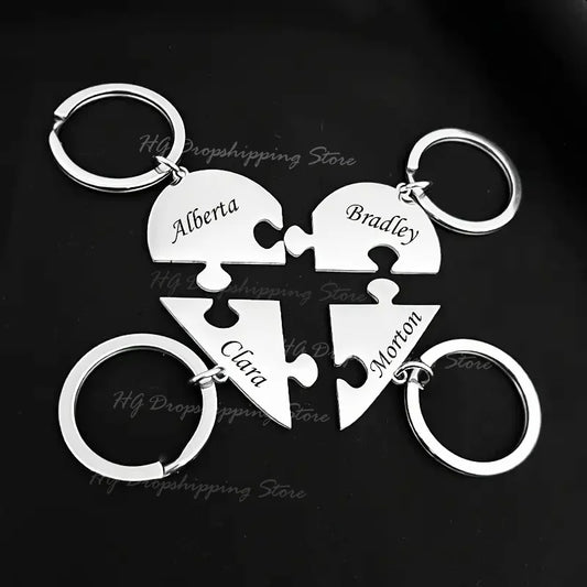 HeartLink⢠Puzzle Keychain ā¤ļøāØ ā Custom Engraved Connection