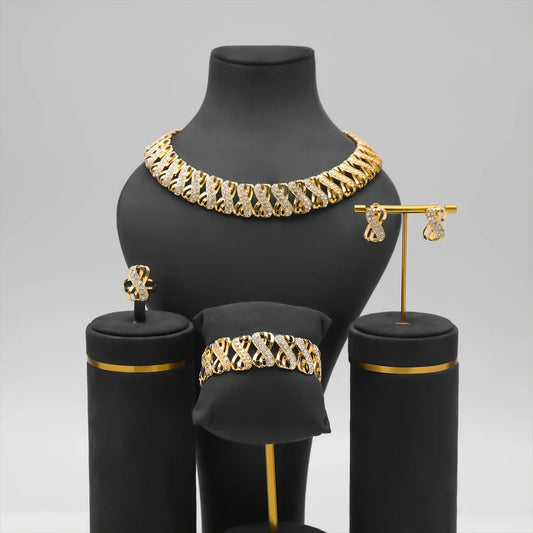 Fashion Jewelry Set Party Women's Neck Chain Bracelet Earrings Ring Suitable for Gift Giving Popular Accessories