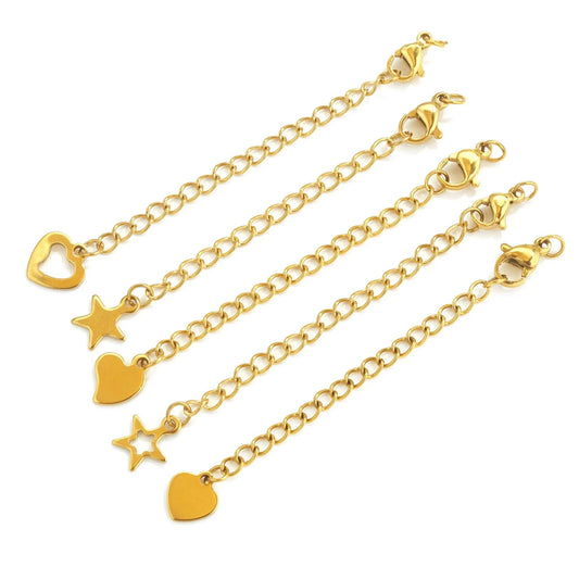 10 Pcs Stainless Steel End Chain with Lobster Clasp Skeletonized Heart