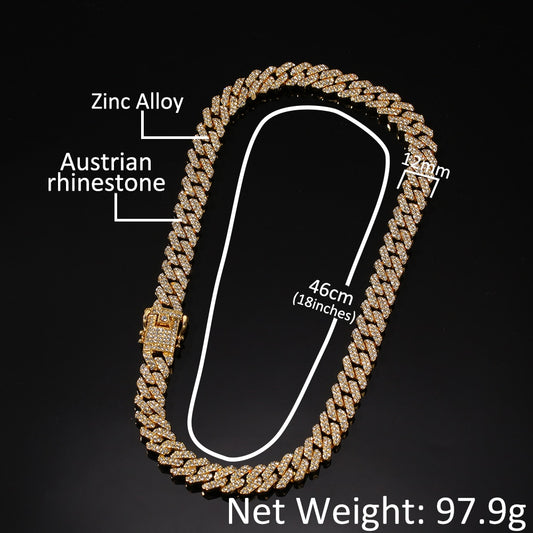 Uwin Micro Paved 12mm S-link Miami Cuban Necklaces Hiphop Mens Iced