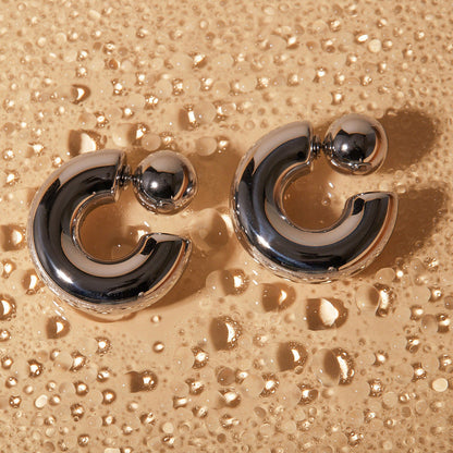 Adiffu 16K Gold Stainless Steel Front And Rear C-shaped Earrings