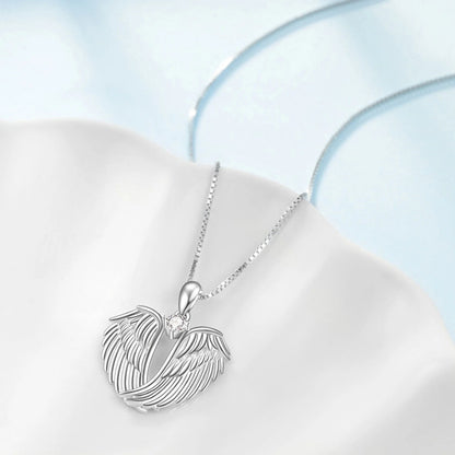 Jewelry on Clearance！Angel Wings Necklace 925 Silver Guardian Angel Wings Pendant Necklace Birthstone Necklace for Women Women Christmas Jewelry Gifts