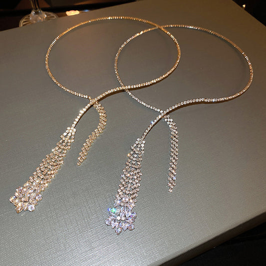 Rhinestone Zircon Tassel Necklace Affordable Luxury