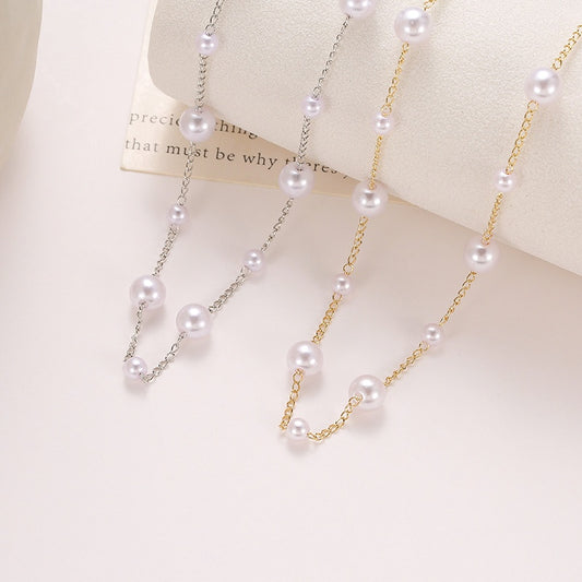 Women's Clavicle Pearl Necklace Pearl Bead Beads Of Varying Sizes
