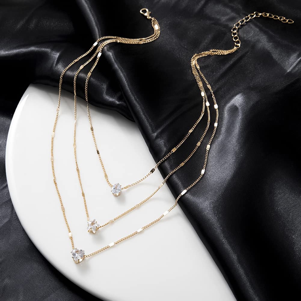 Endearing Three Layer Three Pendant Golden Metal Necklace