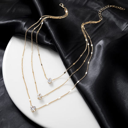 Endearing Three Layer Three Pendant Golden Metal Necklace