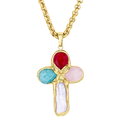 Titanium Steel Goose Soft Stone Cross Zircon Pendant Necklace I