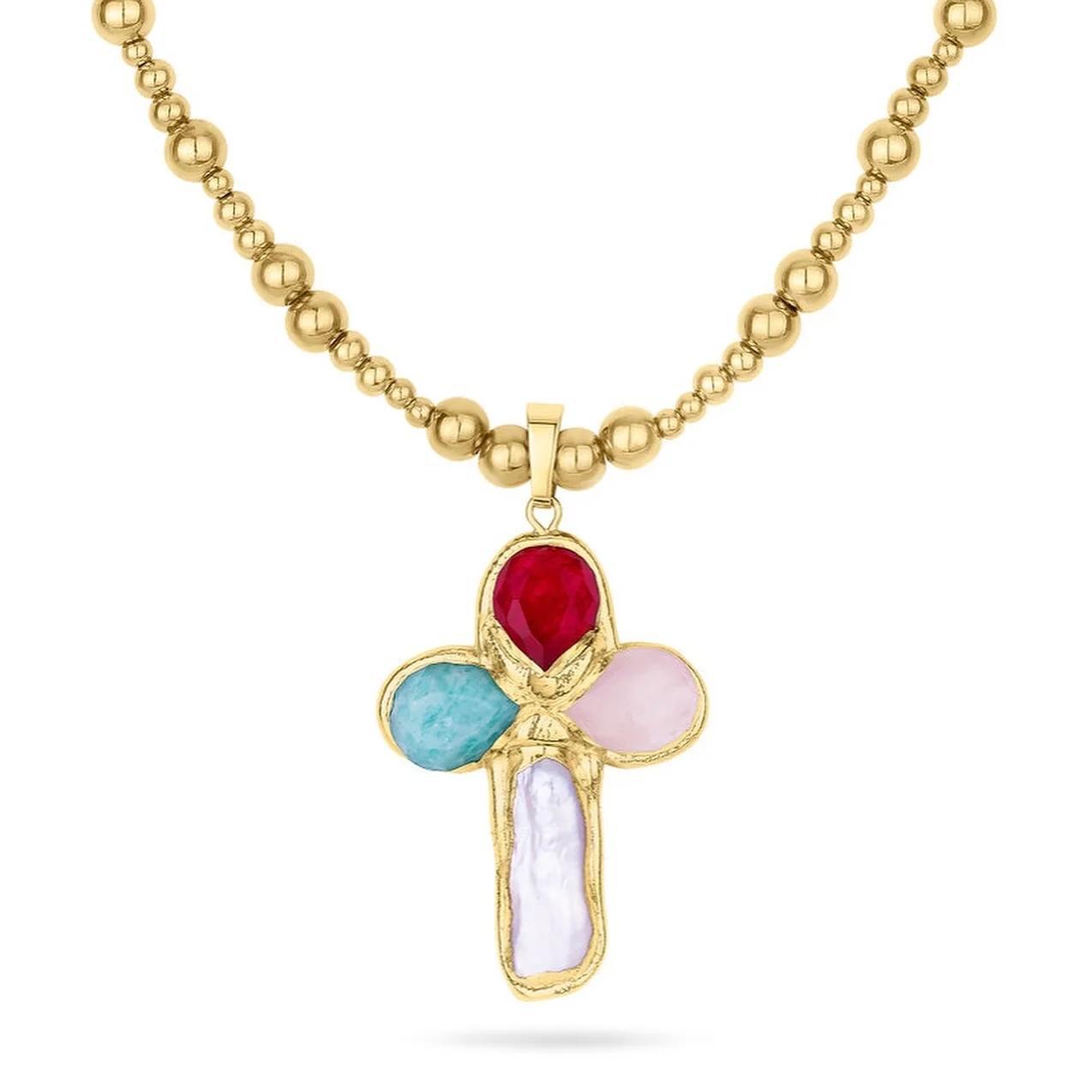 Titanium Steel Goose Soft Stone Cross Zircon Pendant Necklace I