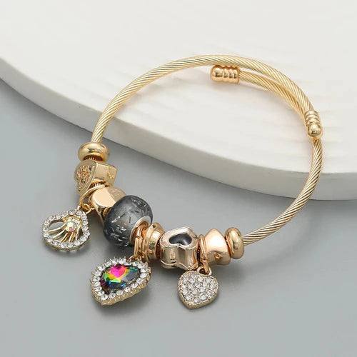Multi-Element Stainless Steel Circle Love Bracelet – Beaded Charm Gift