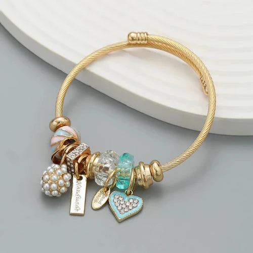 Multi-Element Stainless Steel Circle Love Bracelet – Beaded Charm Gift