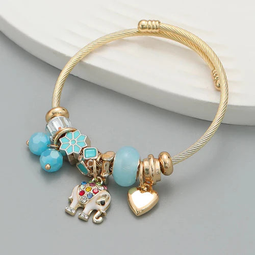 Multi-Element Stainless Steel Circle Love Bracelet – Beaded Charm Gift