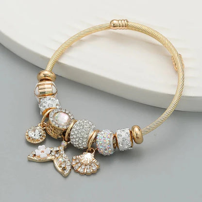 Multi-Element Stainless Steel Circle Love Bracelet – Beaded Charm Gift
