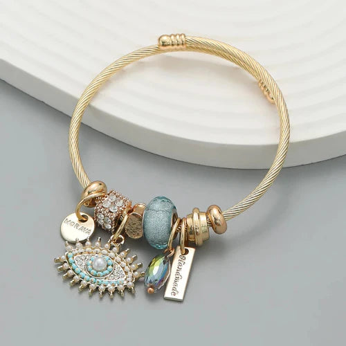 Multi-Element Stainless Steel Circle Love Bracelet – Beaded Charm Gift