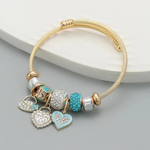 Multi-Element Stainless Steel Circle Love Bracelet – Beaded Charm Gift