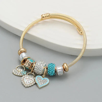Multi-Element Stainless Steel Circle Love Bracelet – Beaded Charm Gift