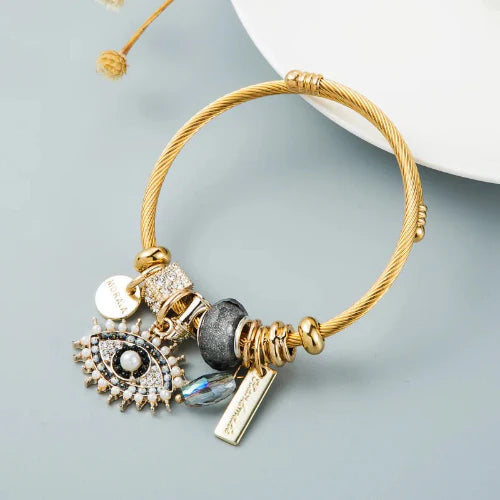 Multi-Element Stainless Steel Circle Love Bracelet – Beaded Charm Gift