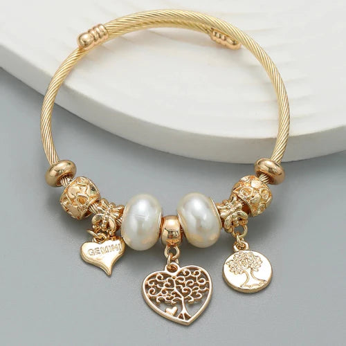 Multi-Element Stainless Steel Circle Love Bracelet – Beaded Charm Gift