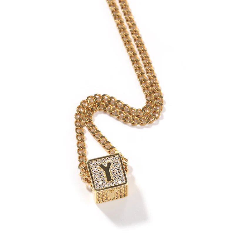 Custom Personality Letter Name Cube Pendants Necklaces for Men Hip Hop