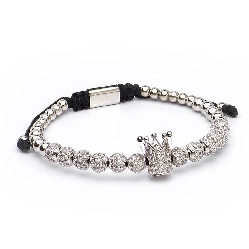 Luxury Roman Royal Crown Charm Bracelet Braided Adjustable Men Jewelry