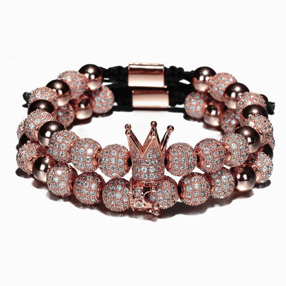 Luxury Crown Charm Men Bracelets 8mm Micro Pave CZ Round Braided Macrame Bracelet Pulseira Feminina Handmade Jewelry Women Gift