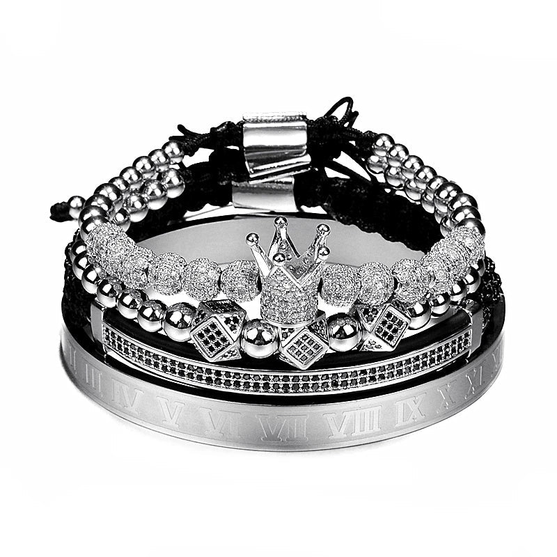 Luxury Roman Royal Crown Charm Bracelet Braided Adjustable Men Jewelry