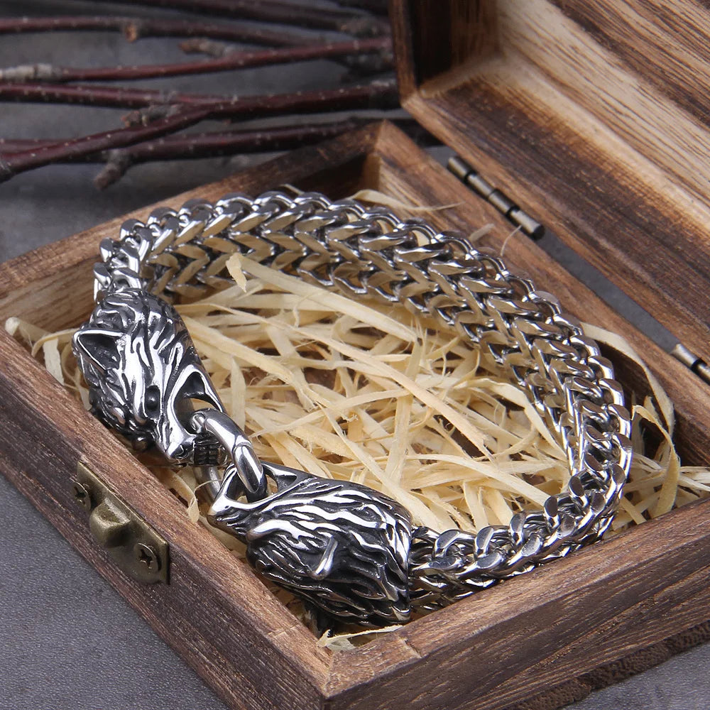 Rock Viking Wolf Charm Bracelet