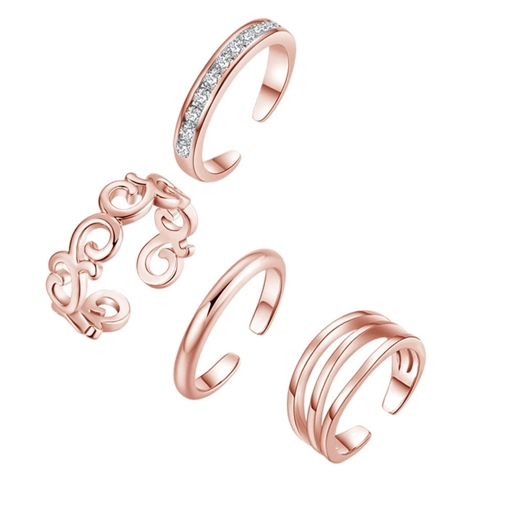 3PCS Toe Rings for Women Stainless Steel Adjustable Summer Beach Sexy Foot Ring With Diamonds Stackable Men's And Women's Ring