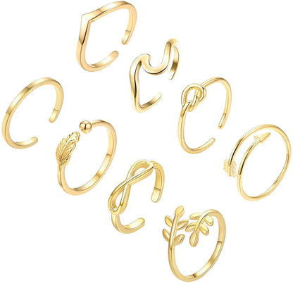 3PCS Toe Rings for Women Stainless Steel Adjustable Summer Beach Sexy Foot Ring With Diamonds Stackable Men's And Women's Ring