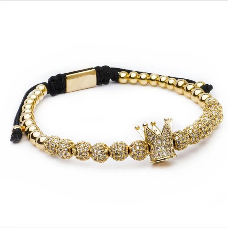 Luxury Roman Royal Crown Charm Bracelet Braided Adjustable Men Jewelry