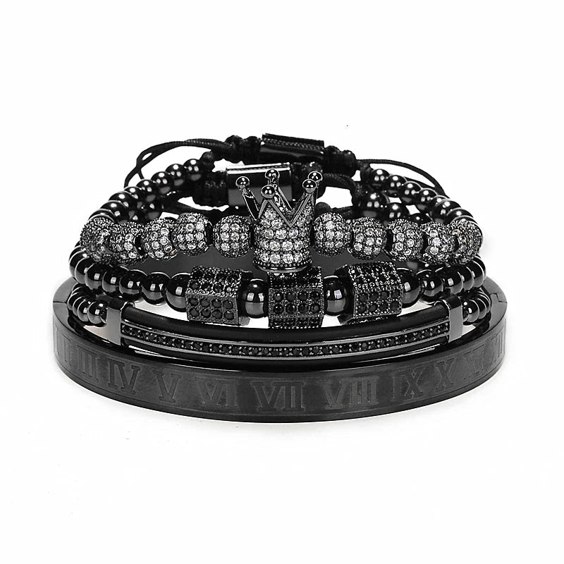 Luxury Roman Royal Crown Charm Bracelet Braided Adjustable Men Jewelry