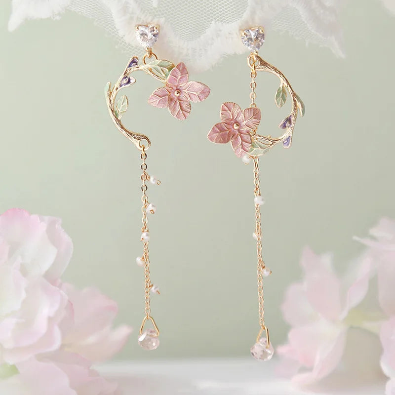 New Fashion Jewelry Red Rose Drop Earrings Women Vintage Rhinestone Flowers Dangle Earring Weddings Engagement Party Jewelry