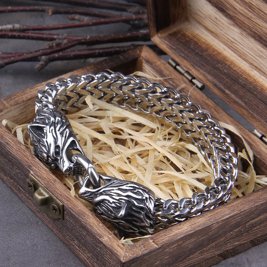 Rock Viking Wolf Charm Bracelet