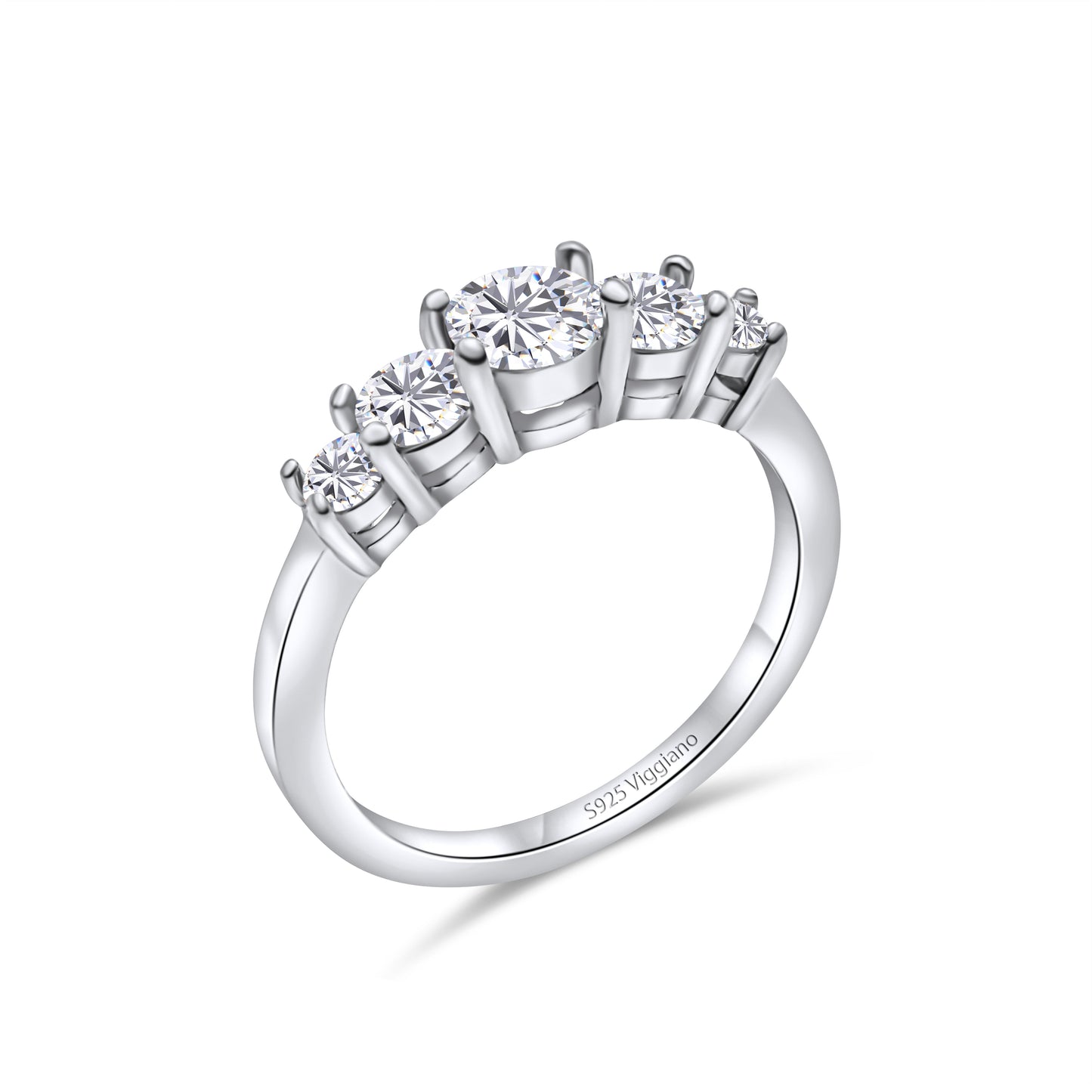 925 Sterling Silver Five Stone Diamond Engagement Ring