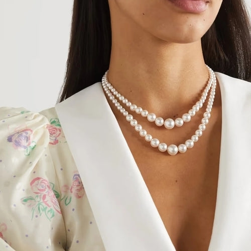 Fashion Women Necklace Multi Layer Pearl | Multi Layers Pearl Silver