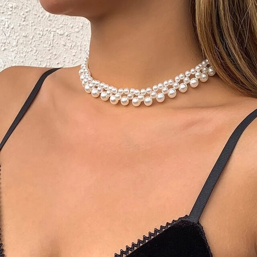 Fashion Women Necklace Multi Layer Pearl | Multi Layers Pearl Silver