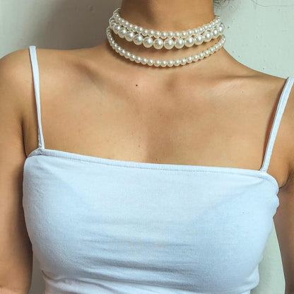Fashion Women Necklace Multi Layer Pearl | Multi Layers Pearl Silver