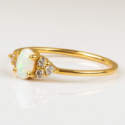 Women's Diamond S925 Sterling Silver Opal Ring