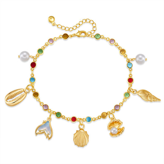 Bohemian Anklet Copper Plating 18K Real Gold Chain