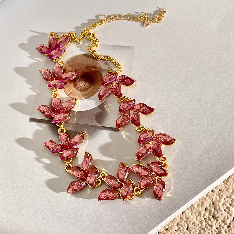 Special Interest Light Luxury Temperament And Fully-jewelled Flower Necklace Suit
