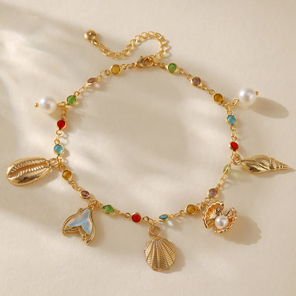 Bohemian Anklet Copper Plating 18K Real Gold Chain