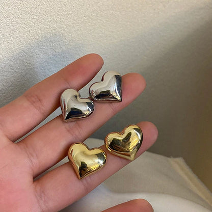 FOXANRY Minimalist Silver Color LOVE Heart Stud Earrings for Women