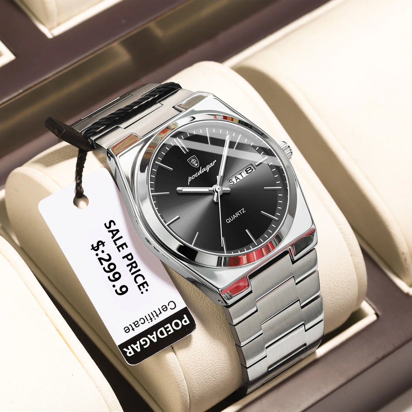POEDAGAR Luxury Watches For Men Stainless Steel Waterproof Luminous Man Watch Date Week Fashion Casual Men's Quartz Watch Reloj